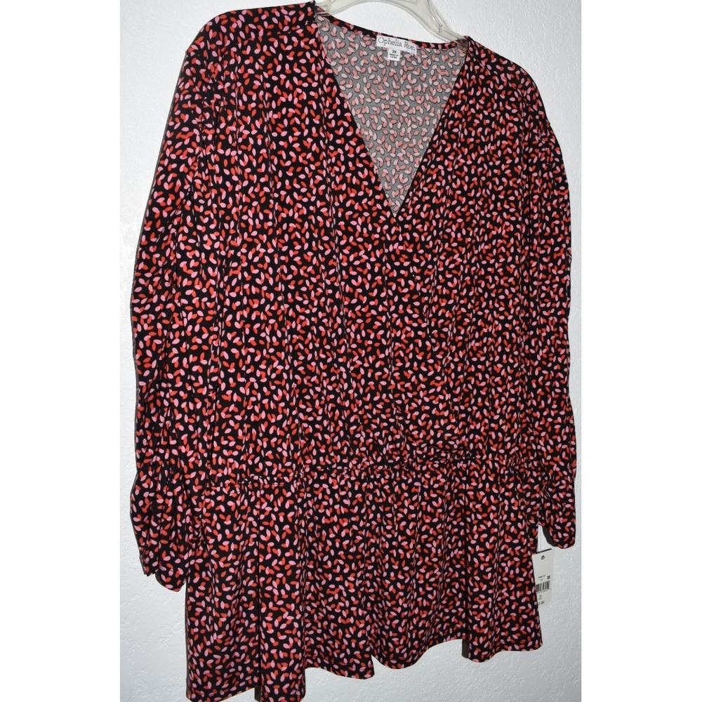 Ophelia Roe 3X Top Baby Doll Ruched‎ Faux Wrap V-Neck 3/4 Sleeve Pullover NEW
